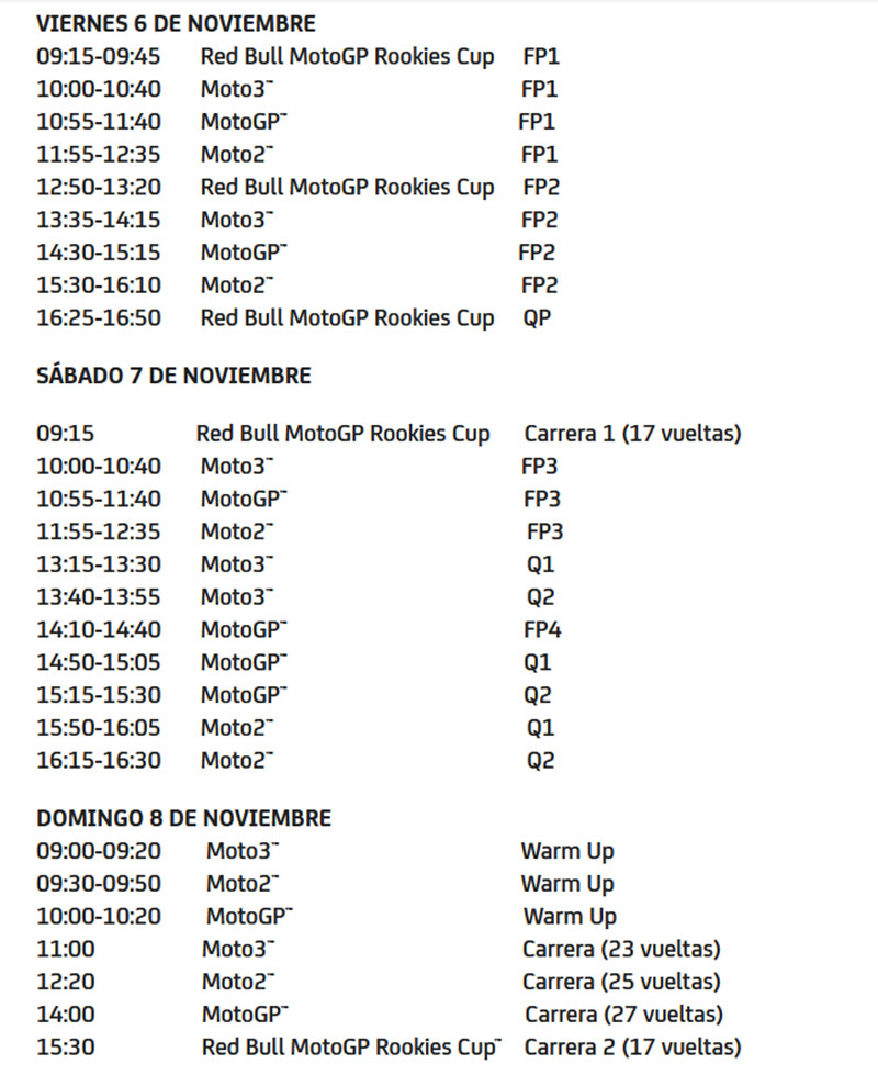 Gran Premio de Europa de MotoGP 2020: Timetable